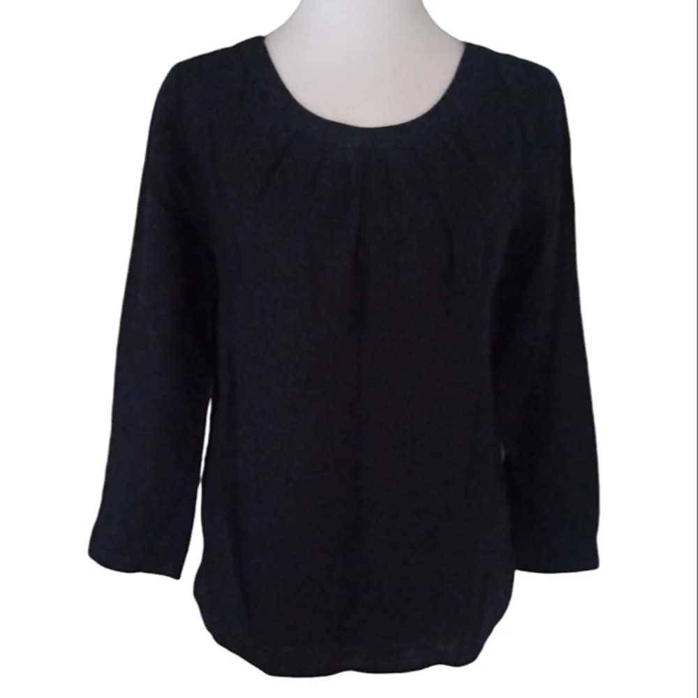 J. Crew Women's Navy Blue White Contrasting Button Detail Linen Blouse Size XS